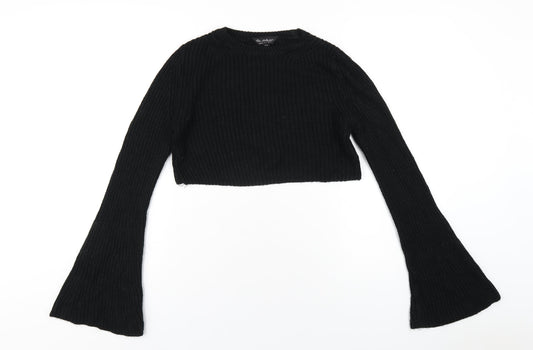 Miss Selfridge Womens Black Round Neck Acrylic Pullover Jumper Size 10
