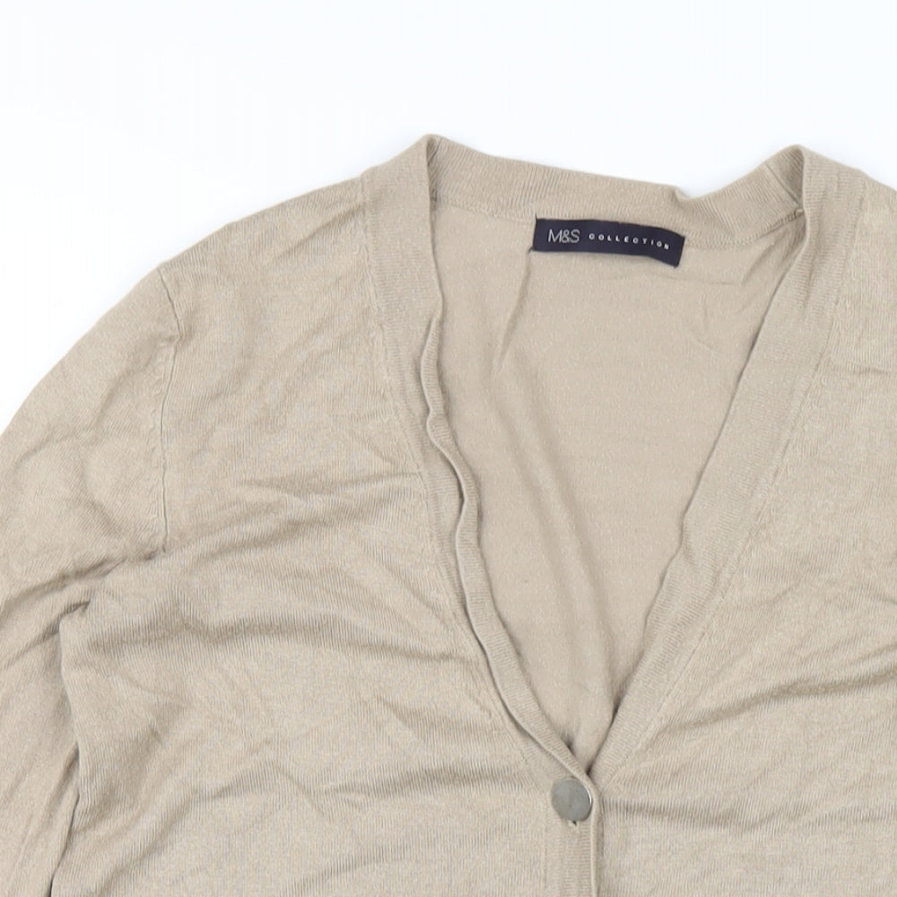 Marks and Spencer Womens Beige V-Neck Viscose Cardigan Jumper Size S