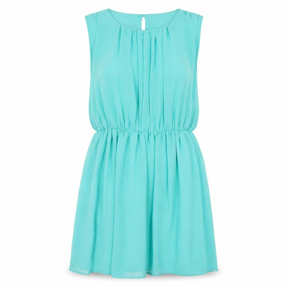 New Look Womens Blue Polyester A-Line Size 12 Round Neck Button
