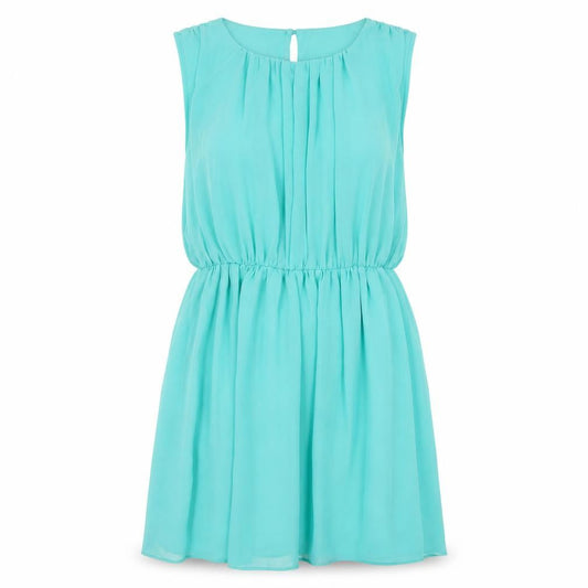 New Look Womens Blue Polyester A-Line Size 12 Round Neck Button
