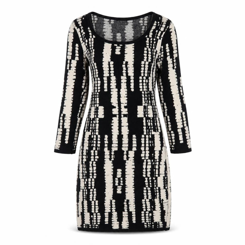 FOREVER 21 Womens Black Geometric Viscose Bodycon Size M Scoop Neck Pullover