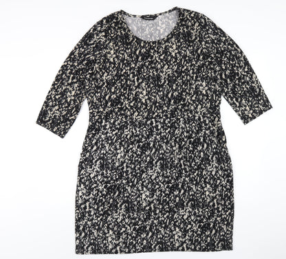 Additional front view of Kaleidoscope women’s black geometric polyester a-line, size UK 18, round neck pullover