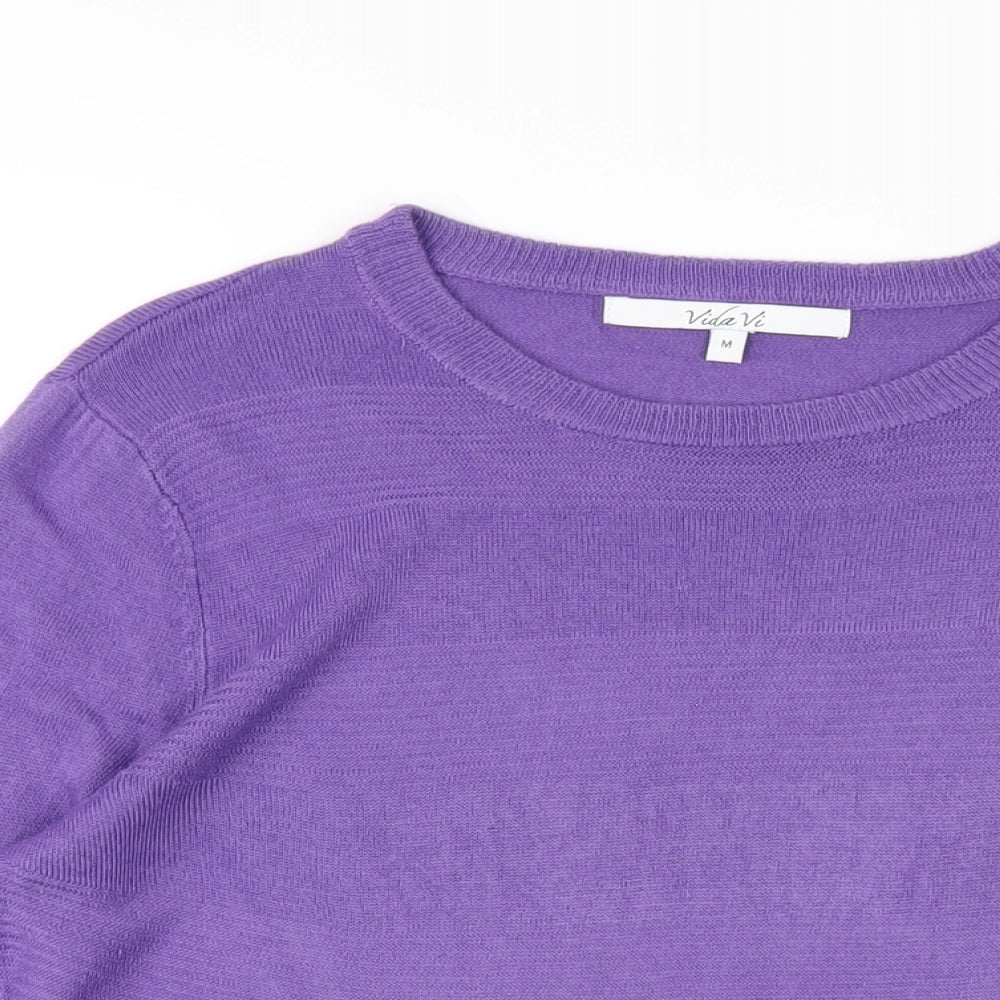 Vida Vi Womens Purple Round Neck Acrylic Pullover Jumper Size M