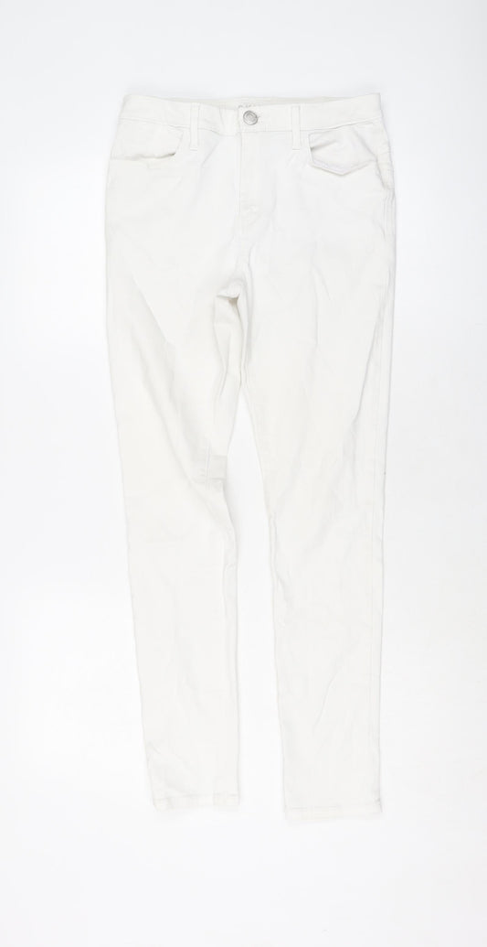 Marks and Spencer Womens White Cotton Skinny Jeans Size 10 L28 in Regular Button