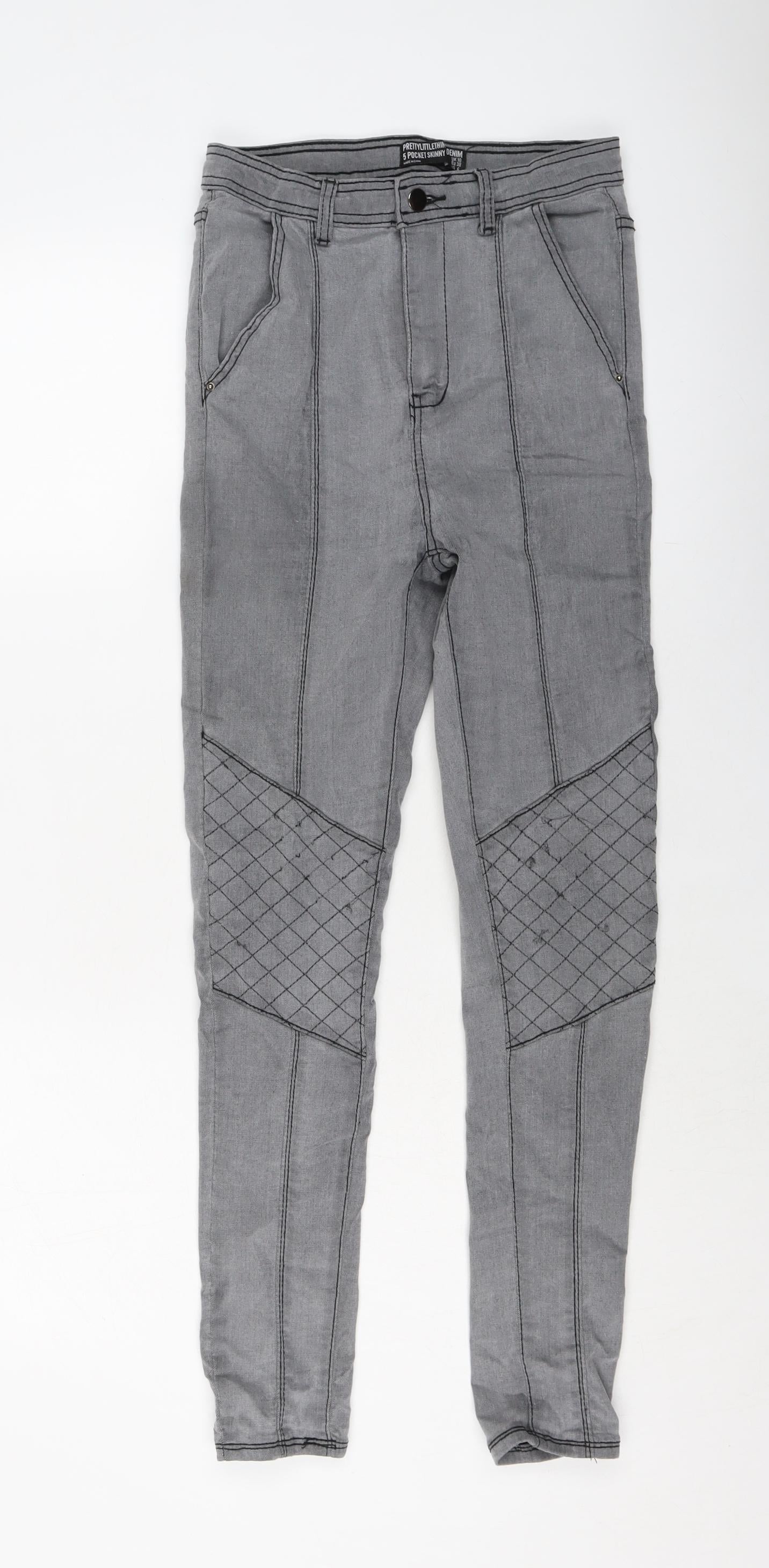 PRETTYLITTLETHING Womens Grey Cotton Skinny Jeans Size 10 L27 in Regular Button