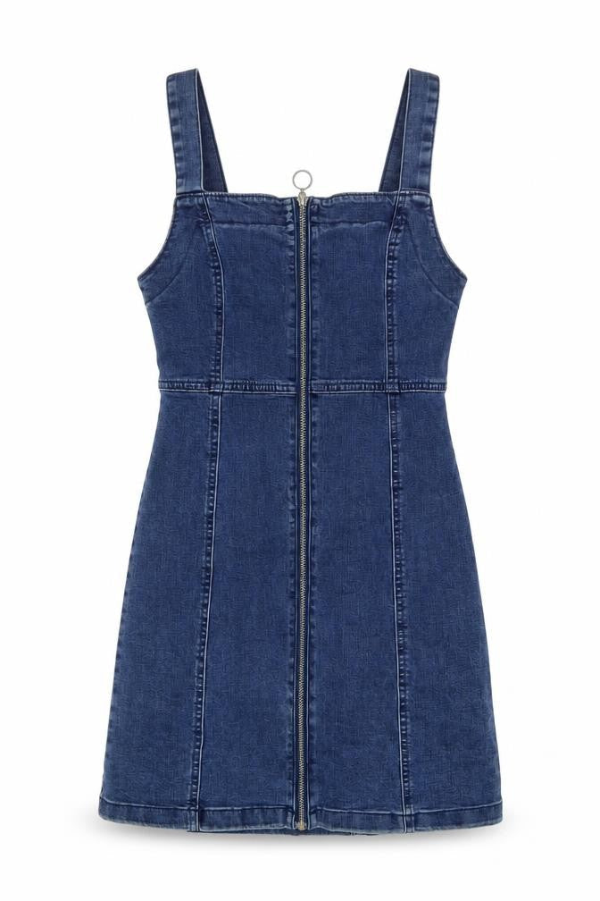 Denim & Co. Womens Blue Cotton Mini Size 8 Square Neck Zip