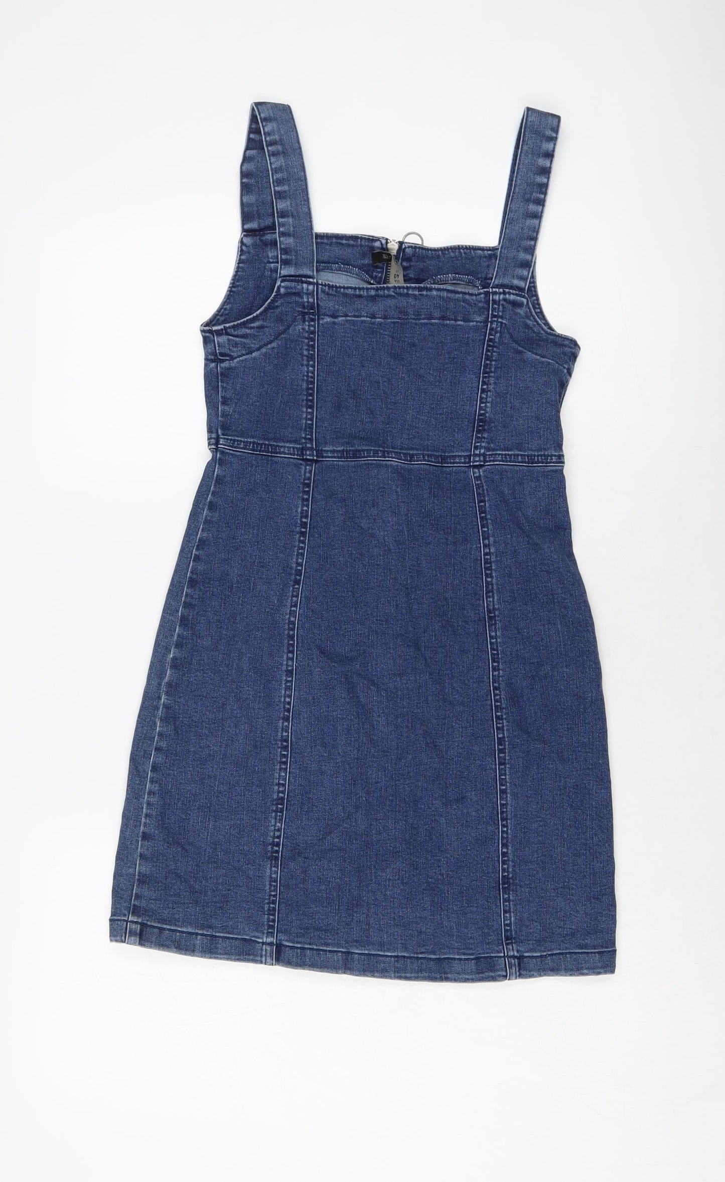 Denim & Co. Womens Blue Cotton Mini Size 8 Square Neck Zip