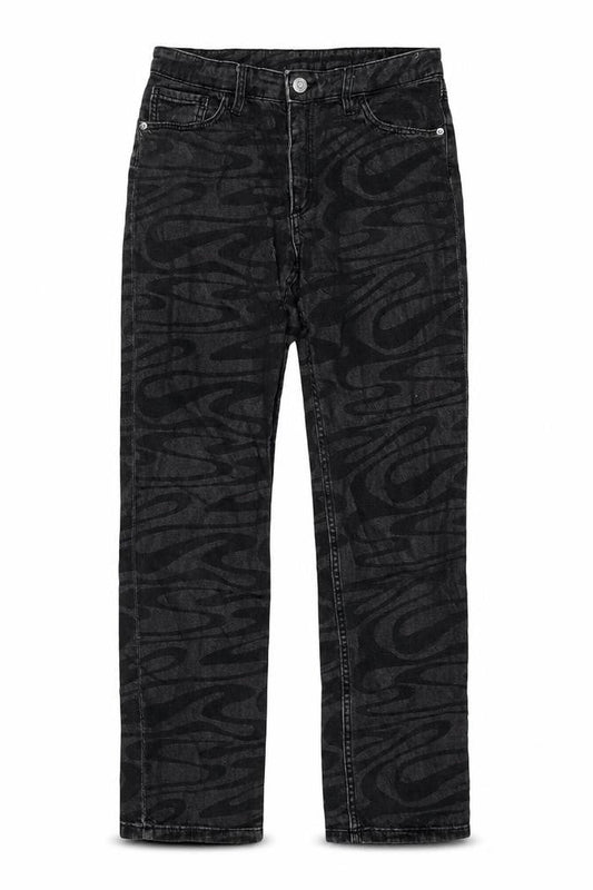 H&M Girls Grey Geometric Cotton Straight Jeans Size 11-12 Years Regular Button