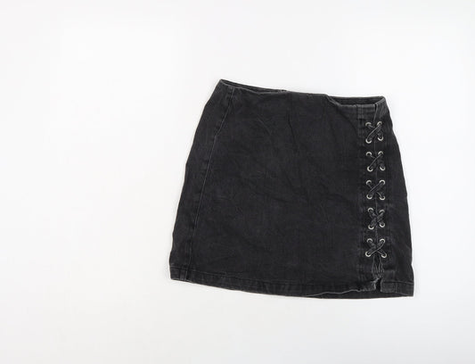 New Look Girls Black Cotton A-Line Skirt Size 13 Years Regular Zip