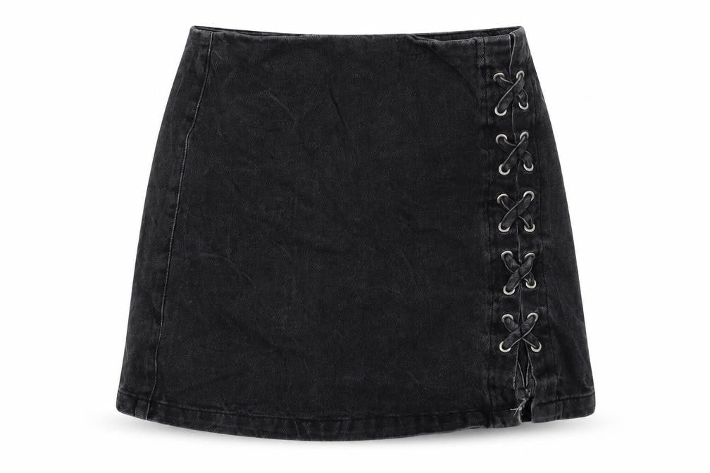 New Look Girls Black Cotton A-Line Skirt Size 13 Years Regular Zip