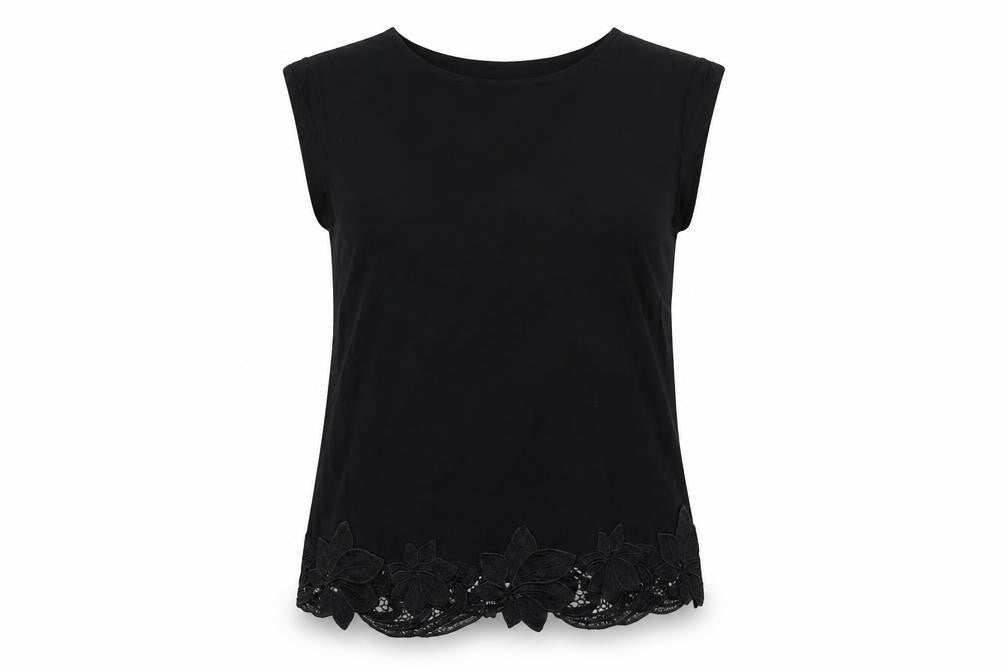 Oasis Womens Black Viscose Basic Blouse Size 8 Round Neck