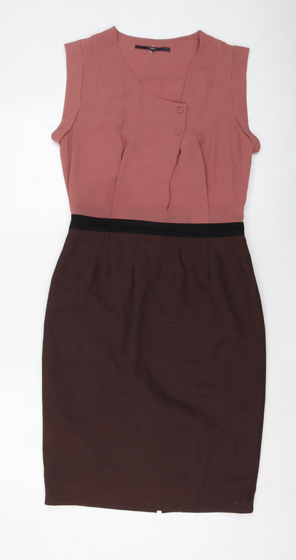 Next Womens Pink Polyester Sheath Size 12 Round Neck Zip