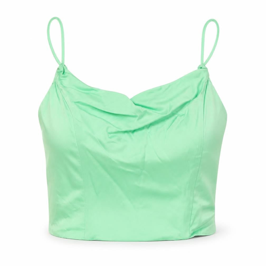Zara Womens Green Viscose Cropped Tank Size S Collared