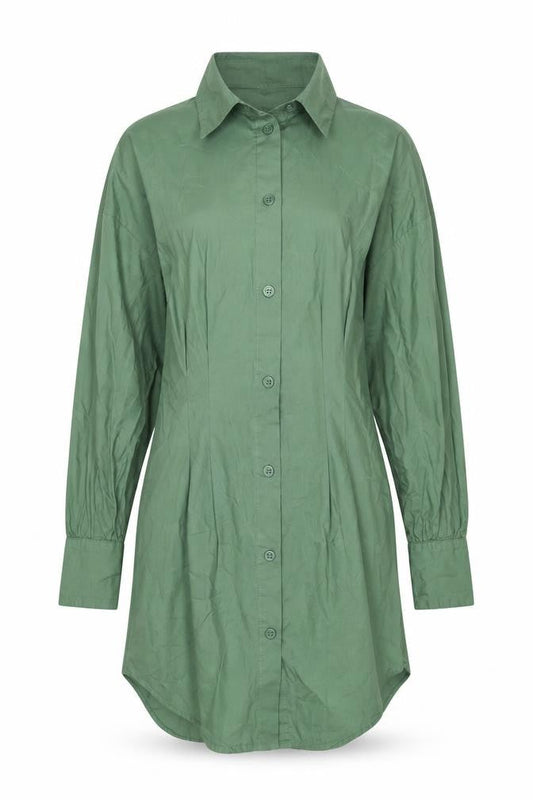 PRETTYLITTLETHING Womens Green Cotton Shirt Dress Size 8 Collared Button