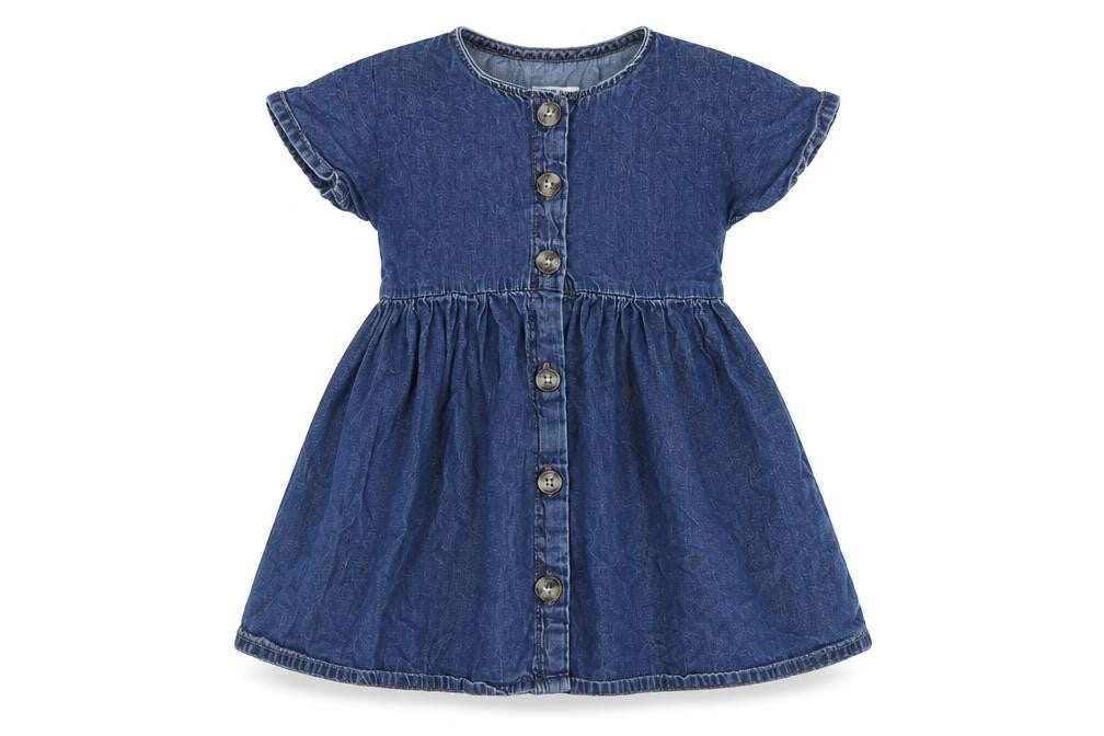 NEXT Girls Blue Cotton A-Line Size 4 Years Round Neck Button
