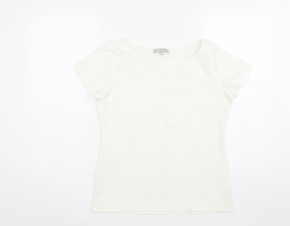 Per Una Womens White Polyester Basic Blouse Size 12 Round Neck