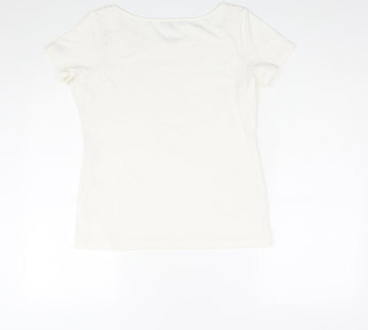 Per Una Womens White Polyester Basic Blouse Size 12 Round Neck
