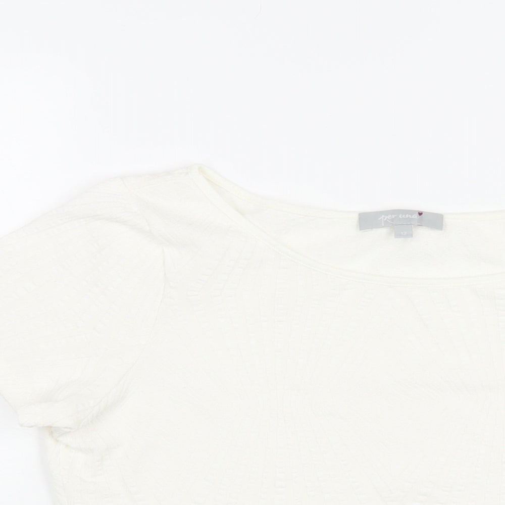 Per Una Womens White Polyester Basic Blouse Size 12 Round Neck