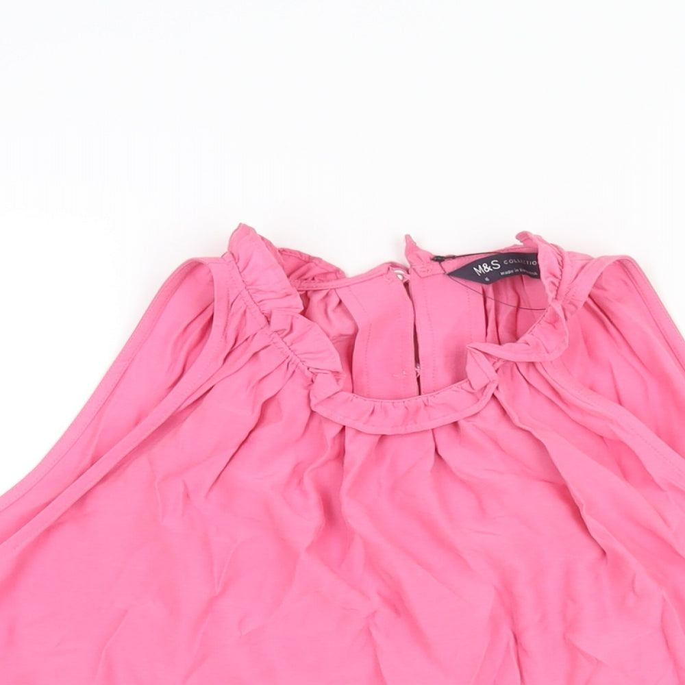 Marks and Spencer Womens Pink Viscose Camisole Blouse Size 16 Round Neck
