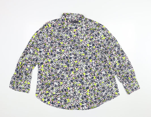 Marks and Spencer Womens Multicoloured Geometric Polyester Basic Button-Up Size 16 Collared
