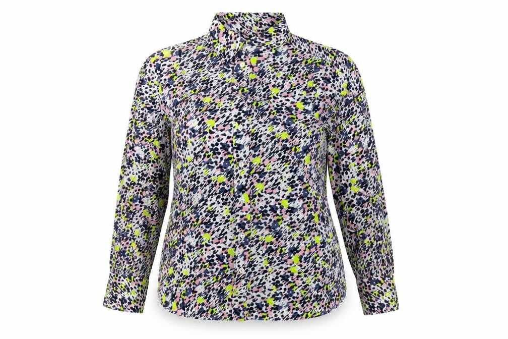 Marks & Spencer Womens Multicoloured Geometric Polyester Basic Button-Up Size 16 Collared