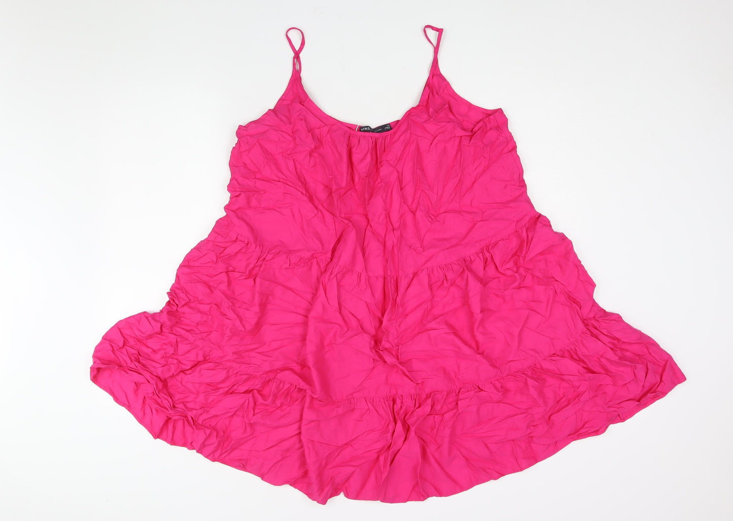 Marks and Spencer Womens Pink Viscose A-Line Size 16 Scoop Neck Pullover - Smocked