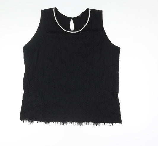 Dorothy Perkins Womens Black Polyamide Camisole Blouse Size 20 Round Neck - Beading Detail Lace Front