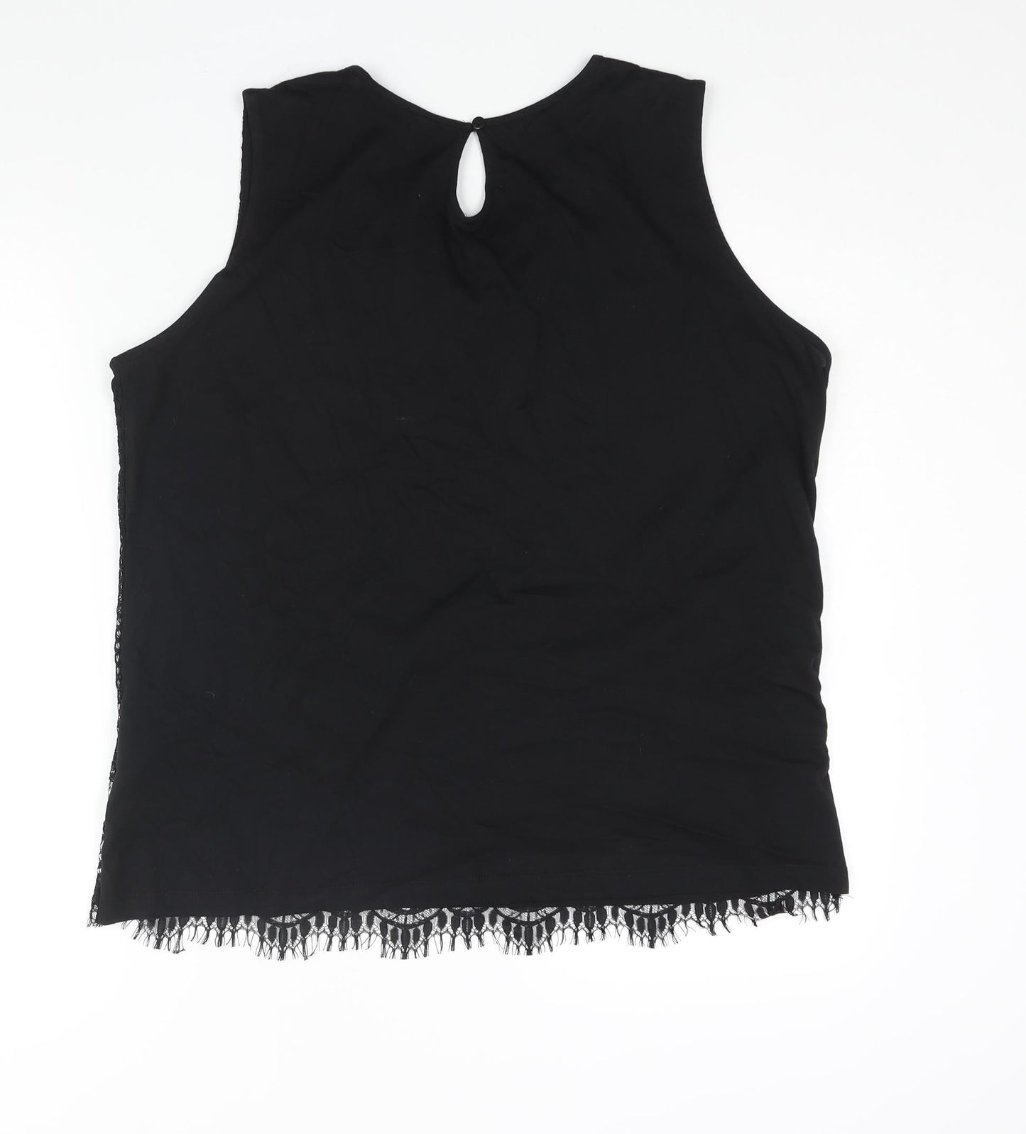 Dorothy Perkins Womens Black Polyamide Camisole Blouse Size 20 Round Neck - Beading Detail Lace Front