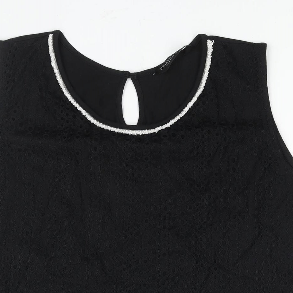 Dorothy Perkins Womens Black Polyamide Camisole Blouse Size 20 Round Neck - Beading Detail Lace Front