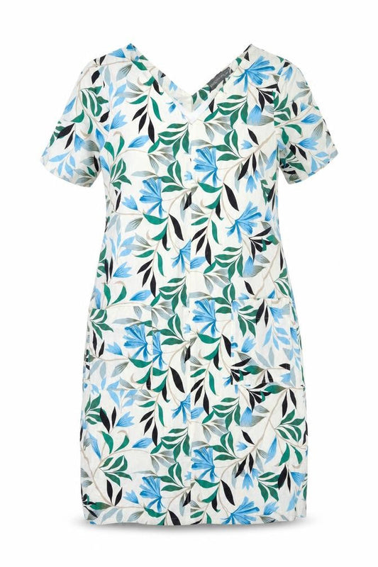 Marks & Spencer Womens Multicoloured Geometric Linen Shift Size 8 V-Neck Pullover - Floral Print