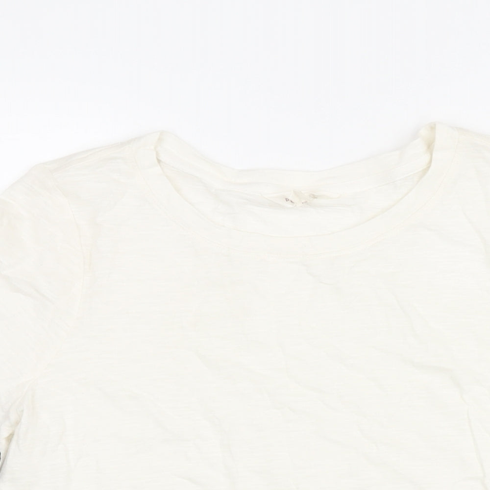 Per Una Womens Ivory Cotton Basic Blouse Size 8 Round Neck - Floral Embroidered Trim