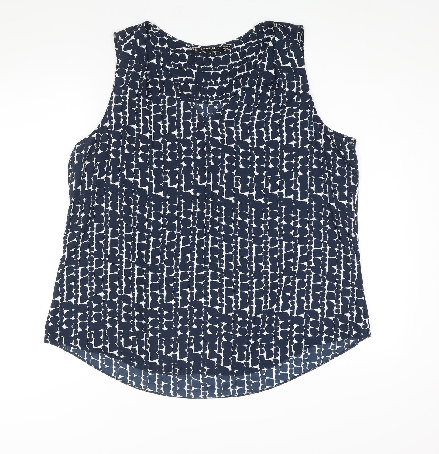 Principles Womens Blue Geometric Polyester Camisole Blouse Size 20 Round Neck
