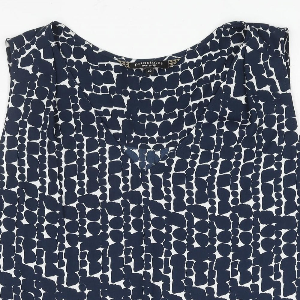Principles Womens Blue Geometric Polyester Camisole Blouse Size 20 Round Neck