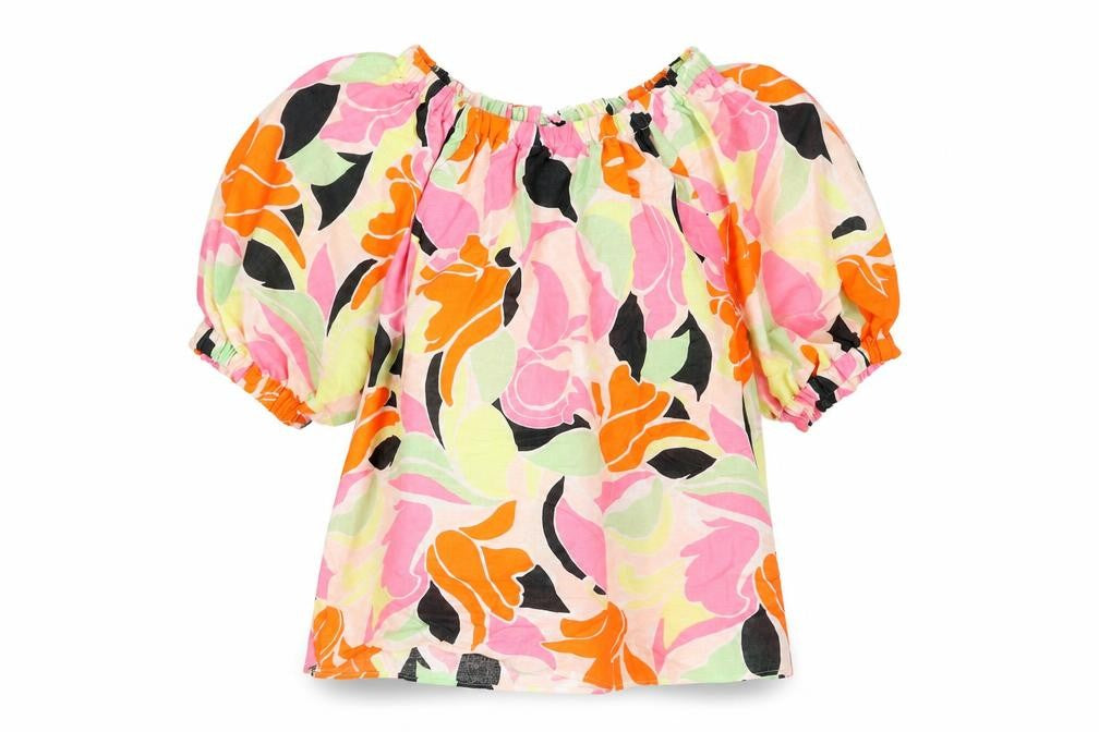 Marks & Spencer Womens Multicoloured Geometric Linen Basic Blouse Size 8 Round Neck