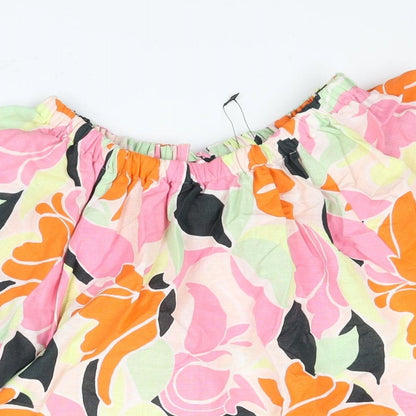 Marks & Spencer Womens Multicoloured Geometric Linen Basic Blouse Size 8 Round Neck
