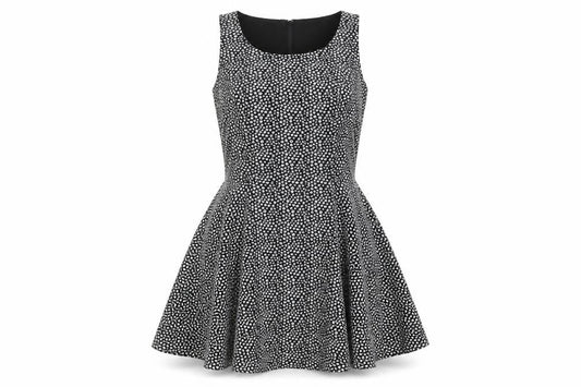 Divided by H&M Womens Black Geometric Polyester Skater Dress Size 6 Scoop Neck Zip - Floral Print
