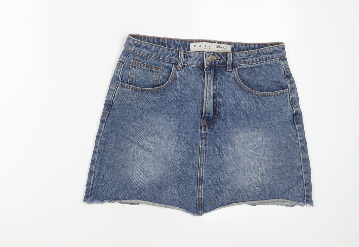 Denim & Co. Womens Blue Cotton A-Line Skirt Size 10 Zip