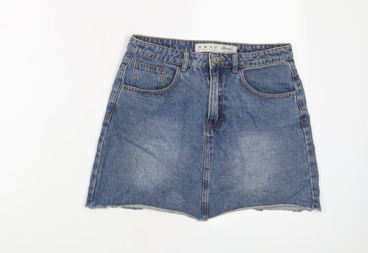 Denim & Co. Womens Blue Cotton A-Line Skirt Size 10 Zip