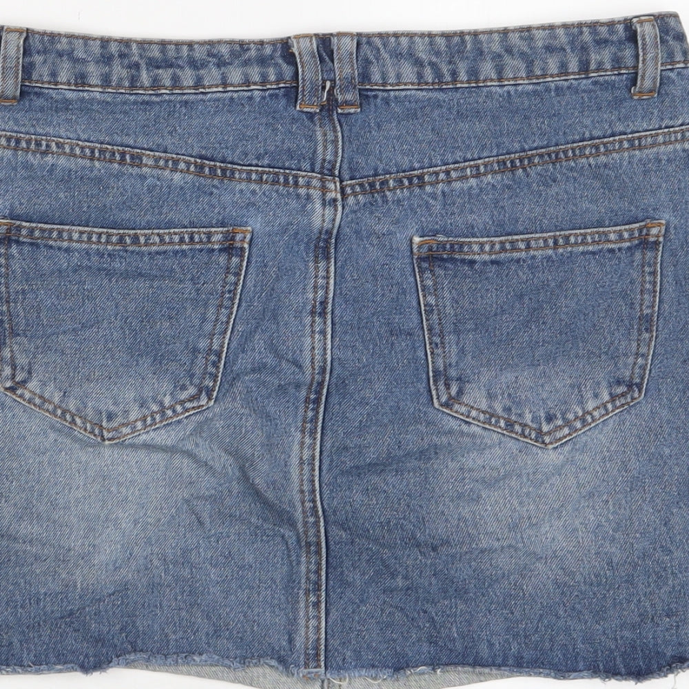 Denim & Co. Womens Blue Cotton A-Line Skirt Size 10 Zip
