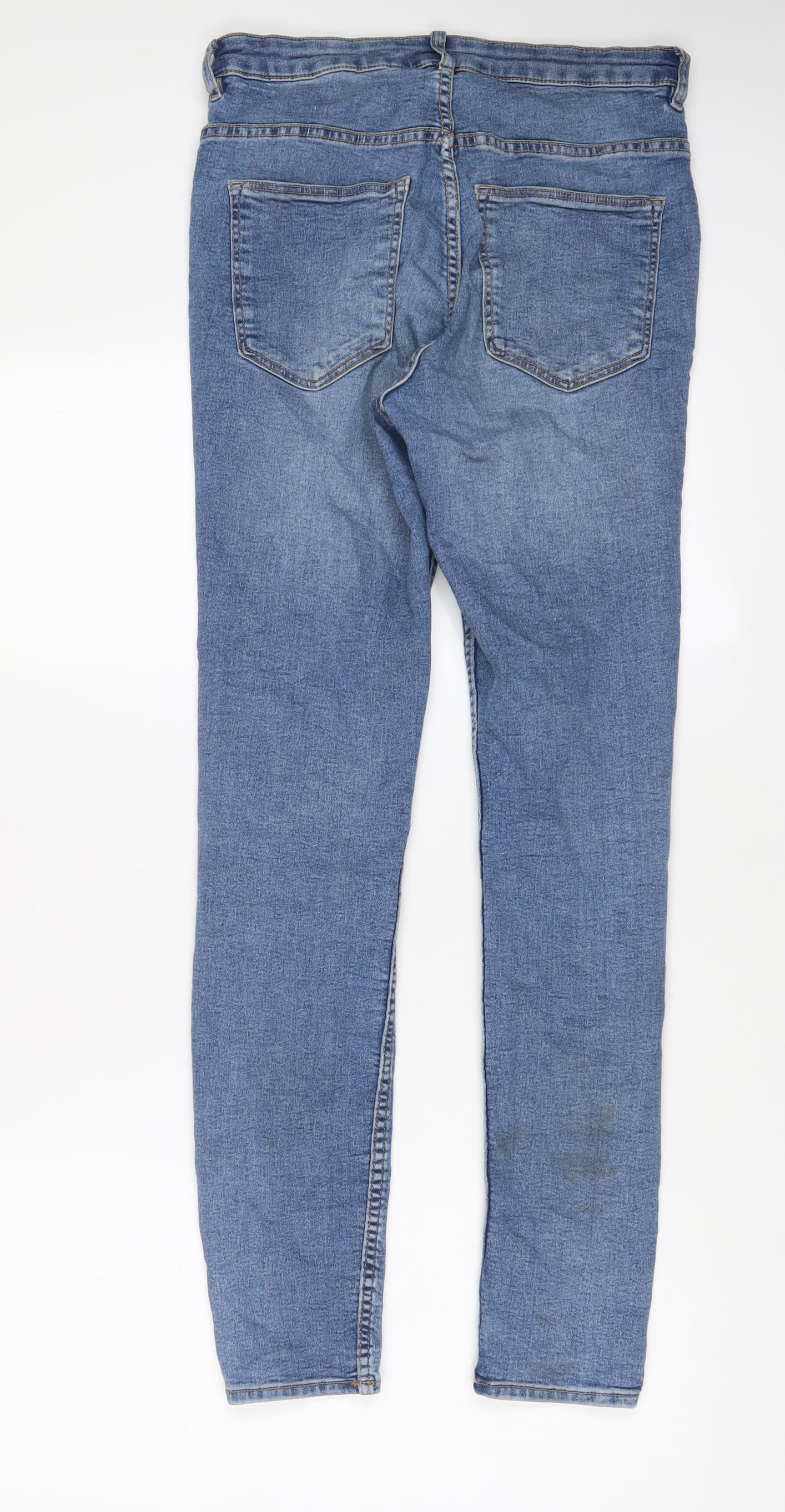 H&M Womens Blue Cotton Skinny Jeans Size 12 L29 in Regular Zip