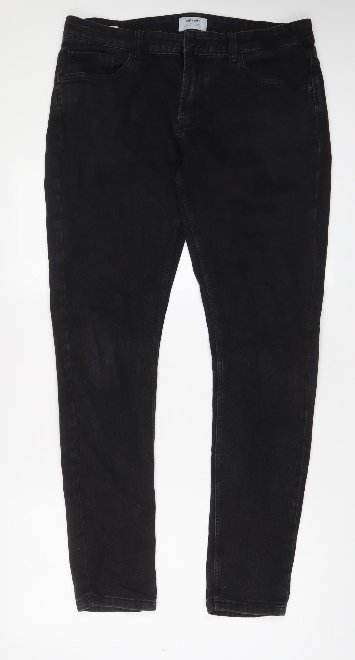 ONLY & SONS Mens Grey Cotton Skinny Jeans Size 34 in L34 in Regular Zip