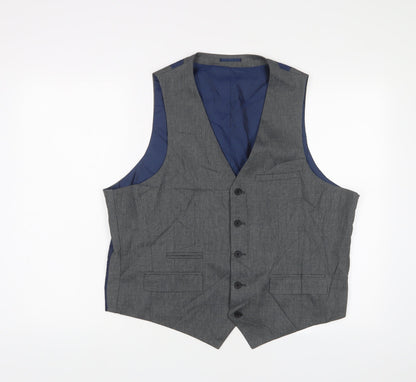 Fellini Mens Grey Polyester Jacket Suit Waistcoat Size 44 Regular