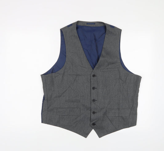 Fellini Mens Grey Polyester Jacket Suit Waistcoat Size 44 Regular