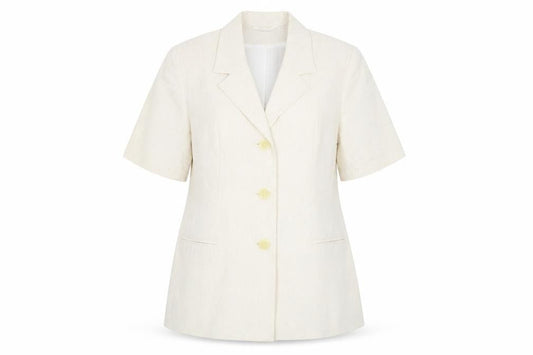 Front view of C&A women’s beige jacket blazer, size UK 12, button