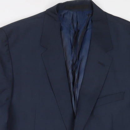 Close-up detail of Autograph men’s blue wool jacket suit jacket, size 44, regular