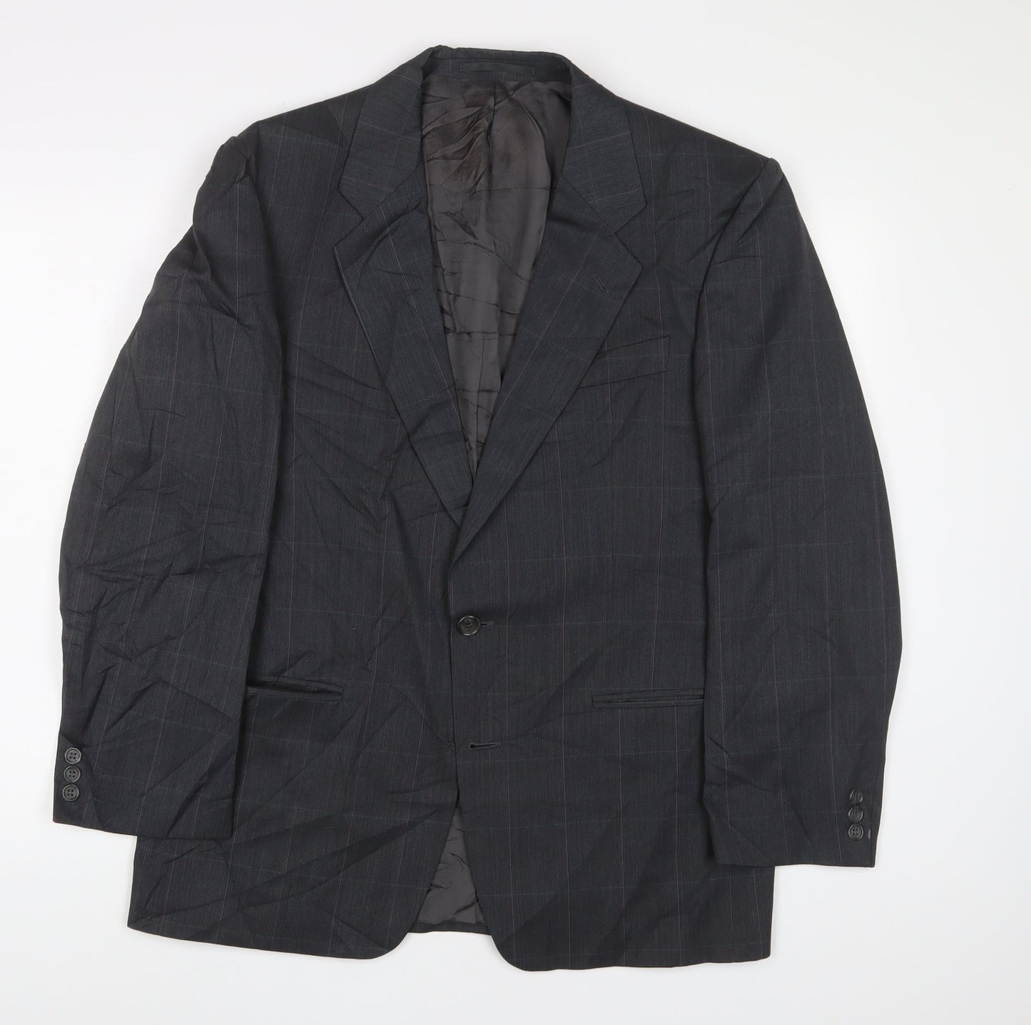Marks and Spencer Mens Grey Plaid Polyester Jacket Suit Jacket Size 40 Regular