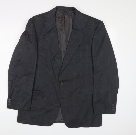 Marks and Spencer Mens Grey Plaid Polyester Jacket Suit Jacket Size 40 Regular