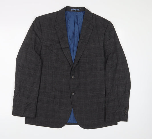 Marks and Spencer Mens Grey Plaid Polyester Jacket Suit Jacket Size 40 Regular