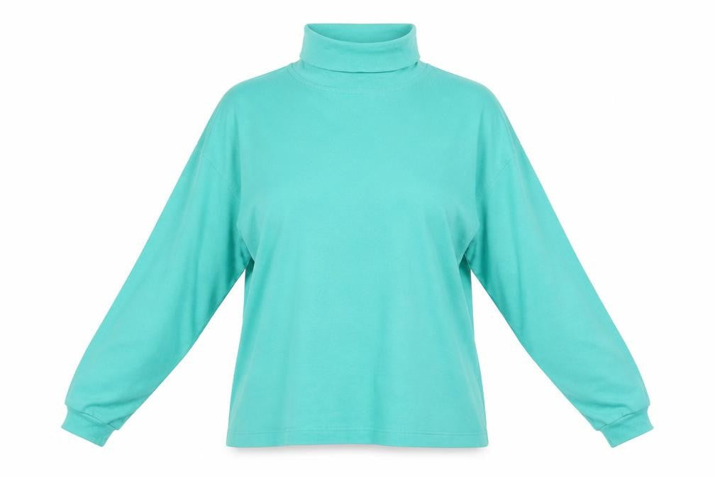 Compliments Womens Green Cotton Basic Blouse Size L Roll Neck