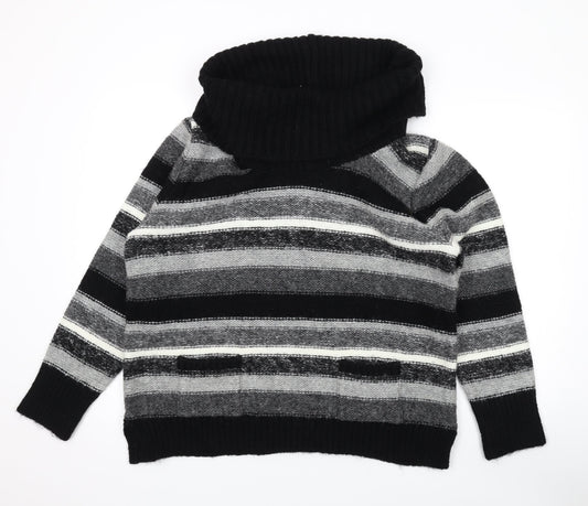 M&Co Womens Black Roll Neck Striped Acrylic Pullover Jumper Size 2